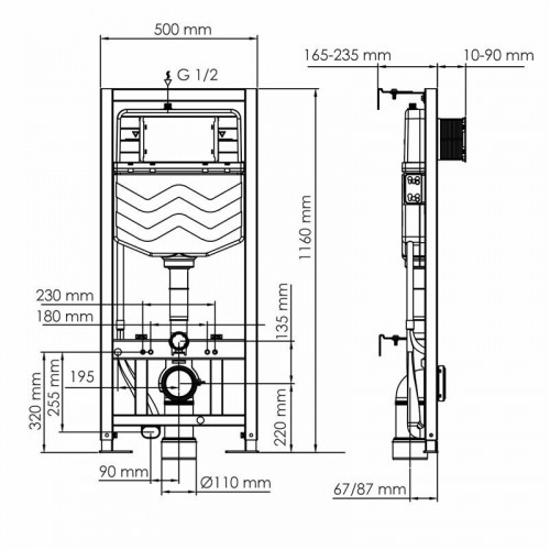 Инсталляция Wasserkraft Aller 10TLT.010.ME.BN01 для подвесного унитаза кнопка никель