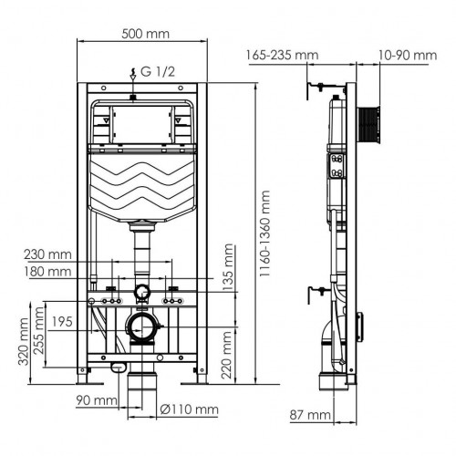 Инсталляция Wasserkraft Aller 10TLT.010.ME.CH01 для подвесного унитаза кнопка хром